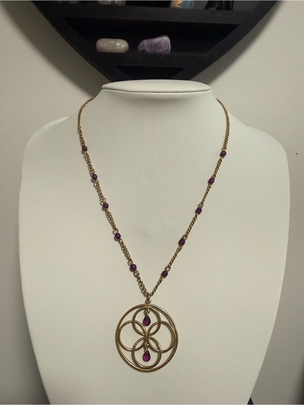Vintage Avon Gold Tone Necklace with Purple Beaded Accents